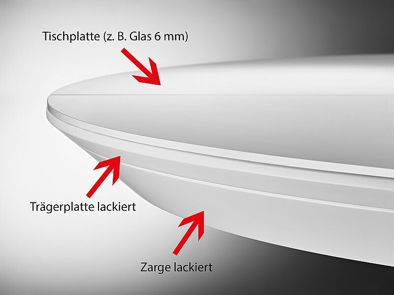 Bacher Todo Auszugstisch  rund 135 cm NOPRINT Glasplatte - ausziehbar auf 190 cm (Farbe w&auml;hlbar)