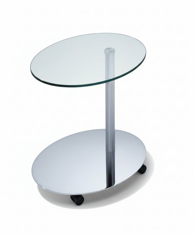 Killinger Carellino Beistelltisch oval - Chrom hochglanz Klarglasplatte Ma&szlig; 52x40 cm
