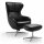 Signet Jester Sessel mit Hocker in Leder schwarz Untergestell Edelstahl