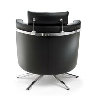 Signet Gazo Clubsessel mit Reeling und Kopfstütze in Bezug Leder schwarz Metall in Chrom hochglanz - Rückansicht