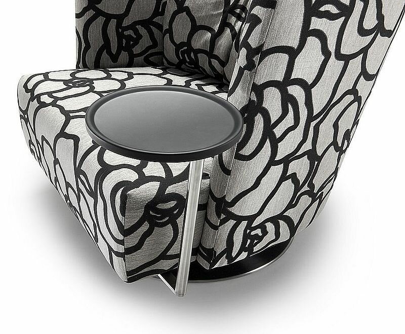 mit Schwenktisch rund hoch - in Eiche massiv ebenholzfarben lackiert