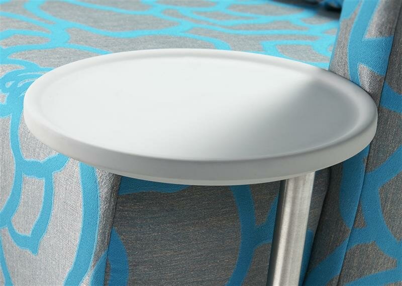 mit Schwenktisch rund hoch - in Eiche massiv steingrau lackiert